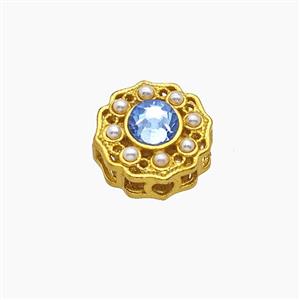 Copper Button Beads Pave Crystal Gold Plated, approx 12mm [FD24070]