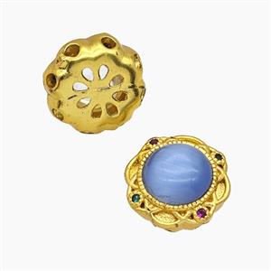 Copper Button Beads Pave Catseye Gold Plated, approx 13mm [FD24072]