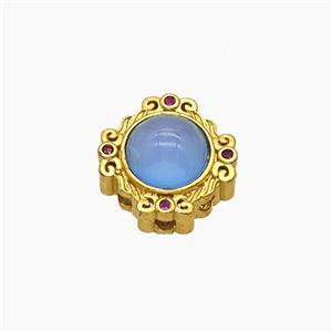 Copper Button Beads Pave Catseye Gold Plated, approx 13.5mm [FD24073]