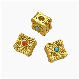 Copper Square Beads Pave Resin Gold Plated, approx 8.5mm [FD24075]