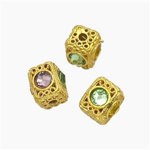 Copper Cuboid Beads Pave Crystal Glass Gold Plated, approx 7-9mm [FD24077]