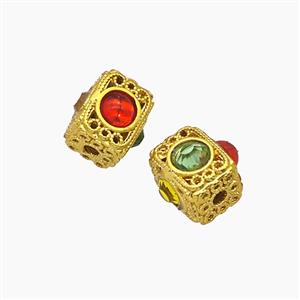 Copper Cuboid Beads Pave Resin Gold Plated, approx 7-9mm [FD24078]