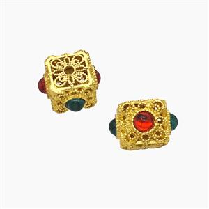 Copper Cube Beads Pave Resin Gold Plated, approx 8mm [FD24079]