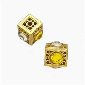 Copper Cube Beads Pave Crystal Glass Gold Plated, approx 8-9mm [FD24080]
