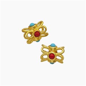 Copper Tube Beads Pave Resin Gold Plated, approx 6-8mm [FD24081]