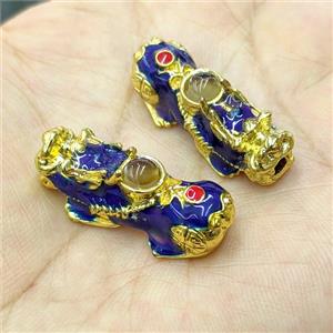Copper Pixiu Beads Pave Crystal Enamel Large Hole Gold Plated, approx 12-32mm, 3mm hole [FD24085]