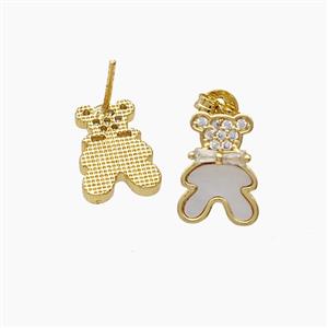 Copper Bear Stud Earrings Pave Zirconia Shell 18K Gold Plated, approx 9-12mm [FD24142]