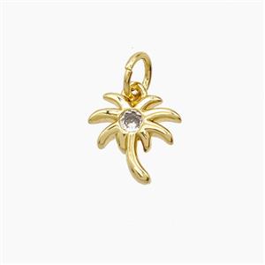 Coconut Tree Copper Palm Pendant Pave Zirconia 18K Gold Plated, approx 9-11mm [FD24145]