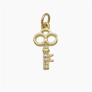 Copper Key Pendant Pave Zirconia 18K Gold Plated, approx 8-14mm [FD24149]