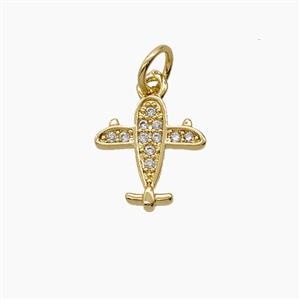 Copper Airplane Pendant Pave Zirconia 18K Gold Plated, approx 11mm [FD24150]