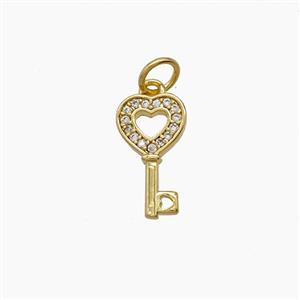 Copper Key Pendant Pave Zirconia 18K Gold Plated, approx 8-14mm [FD24151]