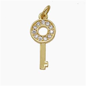 Copper Key Pendant Pave Zirconia 18K Gold Plated, approx 9-17mm [FD24152]