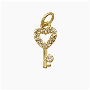 Copper Key Pendant Pave Zirconia 18K Gold Plated, approx 7-12mm [FD24155]