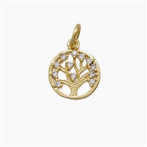 Copper Tree Of Life Pendant Pave Zirconia 18K Gold Plated, approx 10.5mm [FD24157]