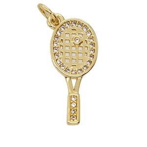 Copper Tennis Racket Pendant Pave Zirconia Sports 18K Gold Plated, approx 9-20mm [FD24160]