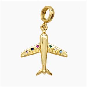 Copper Airplane Pendant Pave Zirconia 18K Gold Plated, approx 20mm, 8mm dia [FD24163]