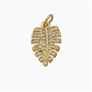Copper Leaf Pendant Pave Zirconia 18K Gold Plated, approx 10-13mm [FD24164]