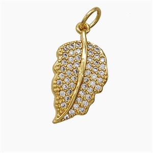 Copper Leaf Pendant Pave Zirconia 18K Gold Plated, approx 10-17mm [FD24167]