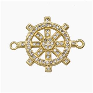Copper Shipwheel Connector Pave Zirconia 18K Gold Plated, approx 20mm [FD24170]
