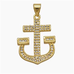 Copper Anchor Pendant Pave Zirconia 18K Gold Plated, approx 17-22mm [FD24174]