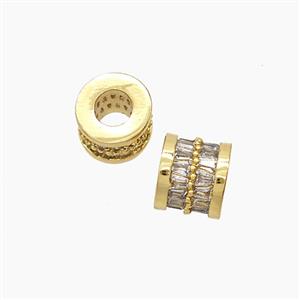 Copper Tube Beads Pave Zirconia 18K Gold Plated, approx 6.5-7.5mm, 3mm hole [FD24176]