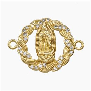 Copper Virgin Mary Connector Pave Zirconia 18K Gold Plated, approx 18mm [FD24177]