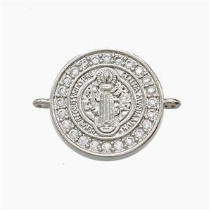 Copper Jesus Connector Pave Zirconia Platinum Plated, approx 16mm [FD24179]