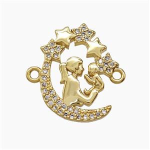 Copper Mom Baby Connector Pave Zirconia 18K Gold Plated, approx 13-18mm [FD24181]