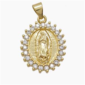Copper Virgin Mary Pendant Pave Zirconia 18K Gold Plated, approx 16-20mm [FD24182]