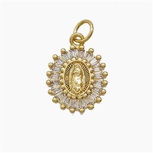 Copper Virgin Mary Pendant Pave Zirconia 18K Gold Plated, approx 12-14mm [FD24183]