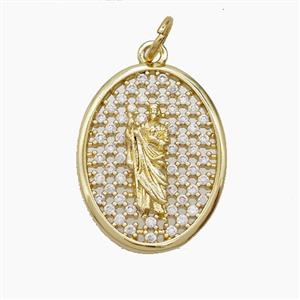 Copper Saint Jude Pendant Pave Zirconia 18K Gold Plated, approx 15-20mm [FD24184]