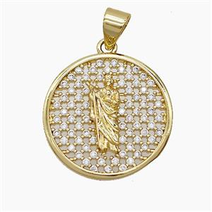 Copper Saint Jude Pendant Pave Zirconia 18K Gold Plated, approx 18.5mm [FD24186]