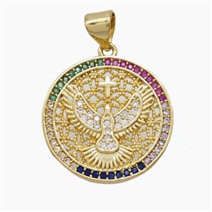Copper Eagle Pendant Pave Zirconia Hawk Birds 18K Gold Plated, approx 19mm [FD24188]