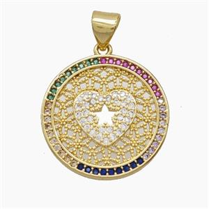 Copper Heart Pendant Pave Zirconia Star 18K Gold Plated, approx 19mm [FD24189]