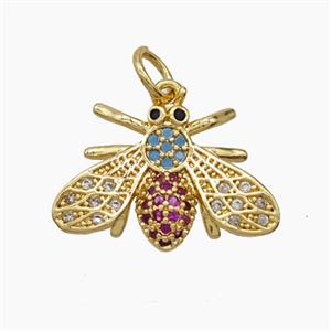 Copper Honeybee Pendant Pave Zirconia 18K Gold Plated, approx 13-18mm [FD24191]