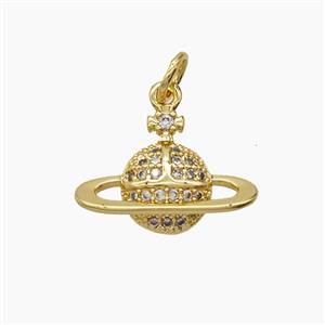 Copper Planet Pendant Pave Zirconia Earth 18K Gold Plated, approx 12-16.5mm [FD24216]