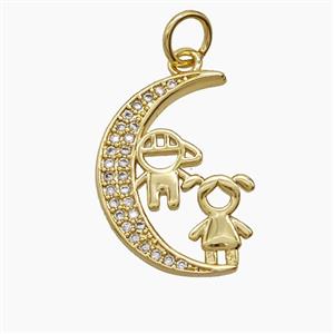 Copper Moon Pendant Pave Zirconia Kids 18K Gold Plated, approx 13-18mm [FD24222]