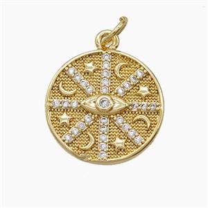 Medallion Lucky Charms Copper Eye Moon Star Pendant Pave Zirconia Gold Plated, approx 16.5mm [FD24224]