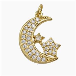 Copper Moon Pendant Pave Zirconia Star 18K Gold Plated, approx 17-20mm [FD24226]