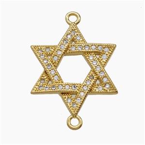 Copper Davidstar Connector Pave Zirconia 18K Gold Plated, approx 20mm [FD24227]