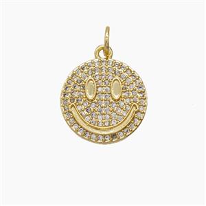 Copper Emoji Pendant Pave Zirconia Smileface 18K Gold Plated, approx 15mm [FD24232]