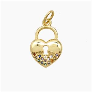 Copper Heart Lock Pendant Pave Zirconia 18K Gold Plated, approx 10-13mm [FD24236]