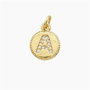 Copper Letter-A Pendant Pave Zirconia 18K Gold Plated, approx 10mm [FD24237]