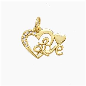 Copper Heart Pendant Pave Zirconia Love 18K Gold Plated, approx 10-15mm [FD24238]