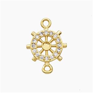 Copper Shipwheel Connector Pave Zirconia 18K Gold Plated, approx 14mm [FD24239]