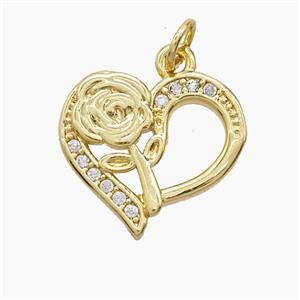 Copper Heart Pendant Pave Zirconia Flower 18K Gold Plated, approx 17mm [FD24241]