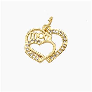 Copper Heart Mom Pendant Pave Zirconia 18K Gold Plated, approx 14mm [FD24245]