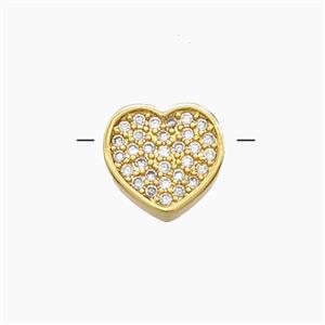 Copper Heart Beads Pave Zirconia 18K Gold Plated, approx 10mm [FD24251]