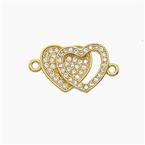 Copper Heart Connector Pave Zirconia 18K Gold Plated, approx 10-15mm [FD24255]