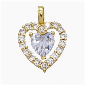 Copper Heart Pendant Pave Zirconia 18K Gold Plated, approx 14-20mm [FD24259]